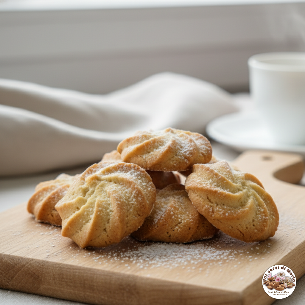 Biscotti tipici siciliani con tazza tè invernale dolci delizie siciliane