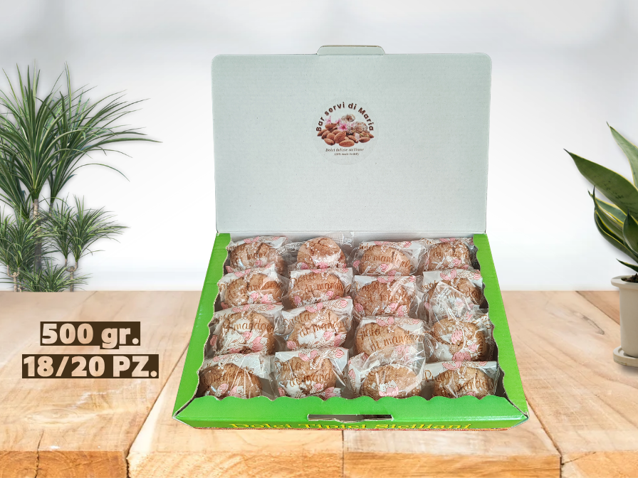 Box da 500g amaretti alle mandorle dolci delizie siciliane, confezionati uno ad uno
